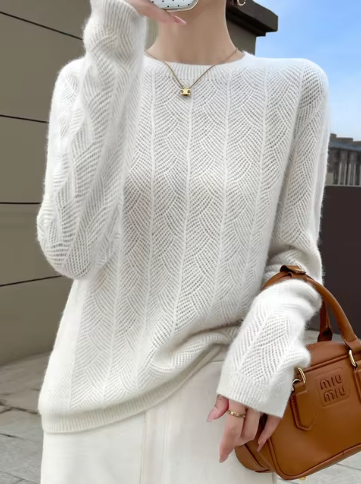 LuxeWeave – Eleganter Damen Kaschmirpullover aus Kaschmirwolle-Weiß-M-HauteBerlin