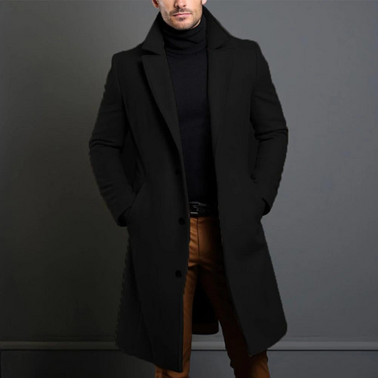 Winter-Trenchcoat – Einreihig – Lang – Wollmantel – Herrenmantel