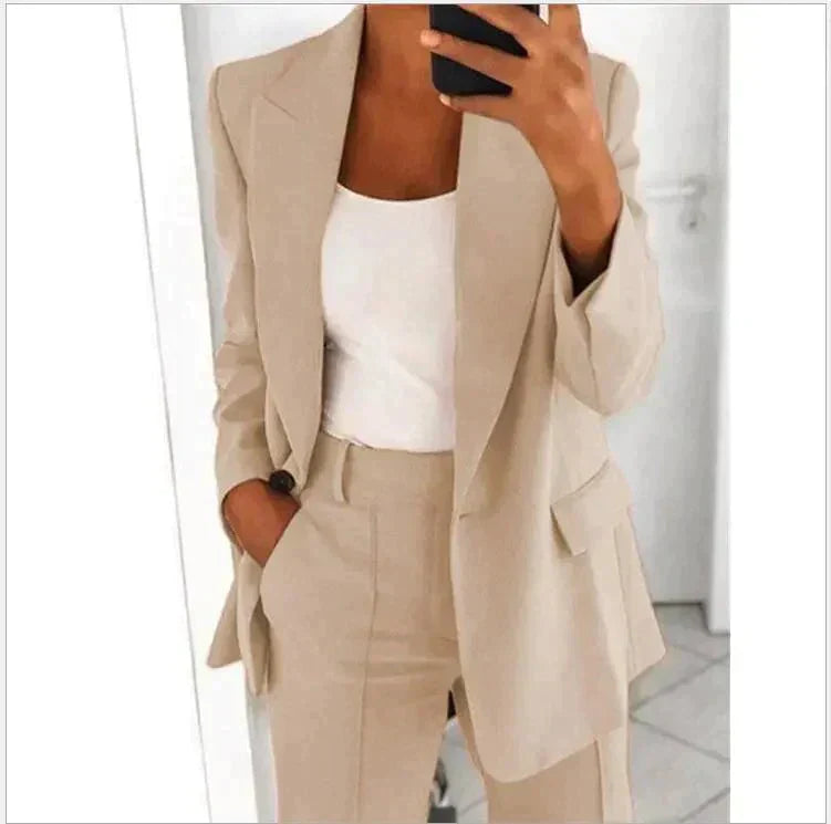 Kelly - Elegantes Business-Set - Blazer+Hose-Beige-S-HauteBerlin