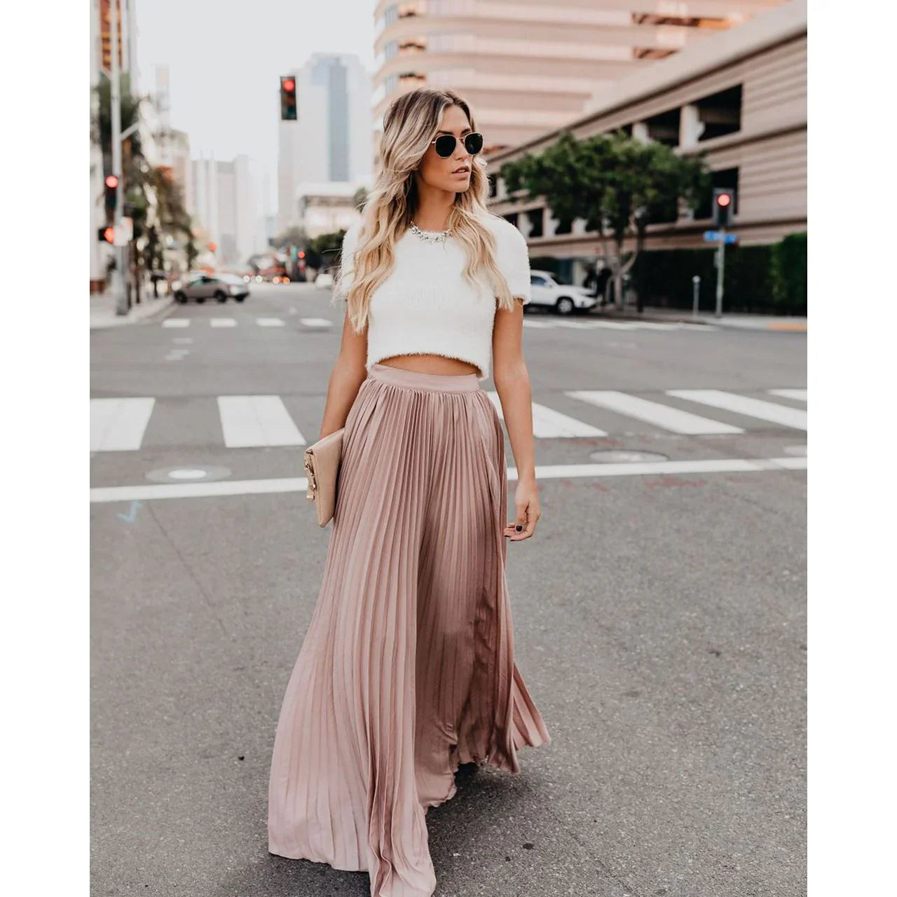 LioraBelle – Eleganter Plissee Maxirock für Damen mit Hohem Bund-Rosa-S-HauteBerlin