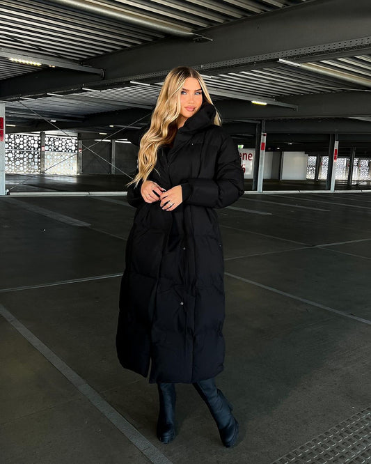 Lange Pufferjacke | Gepolstert | Gürtel | Langer Mantel | Damen Wintermantel