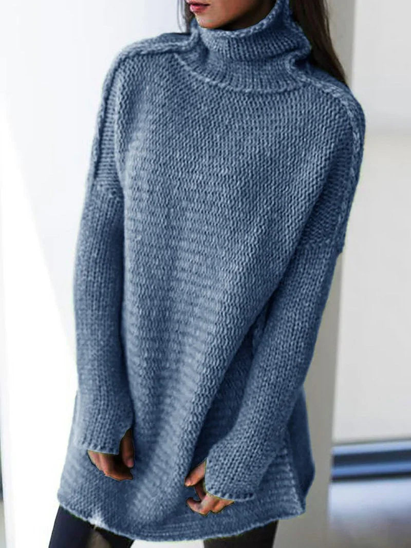 CozyMuse – Weicher Strickpullover mit übergroßem Rollkragen-Blau-S-HauteBerlin