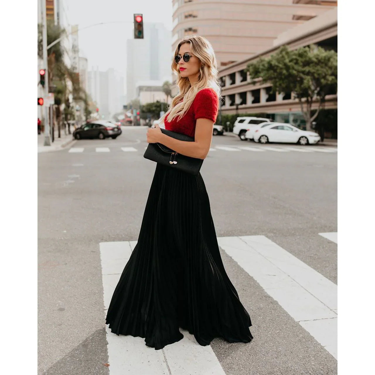 LioraBelle – Eleganter Plissee Maxirock für Damen mit Hohem Bund-Schwarz-S-HauteBerlin
