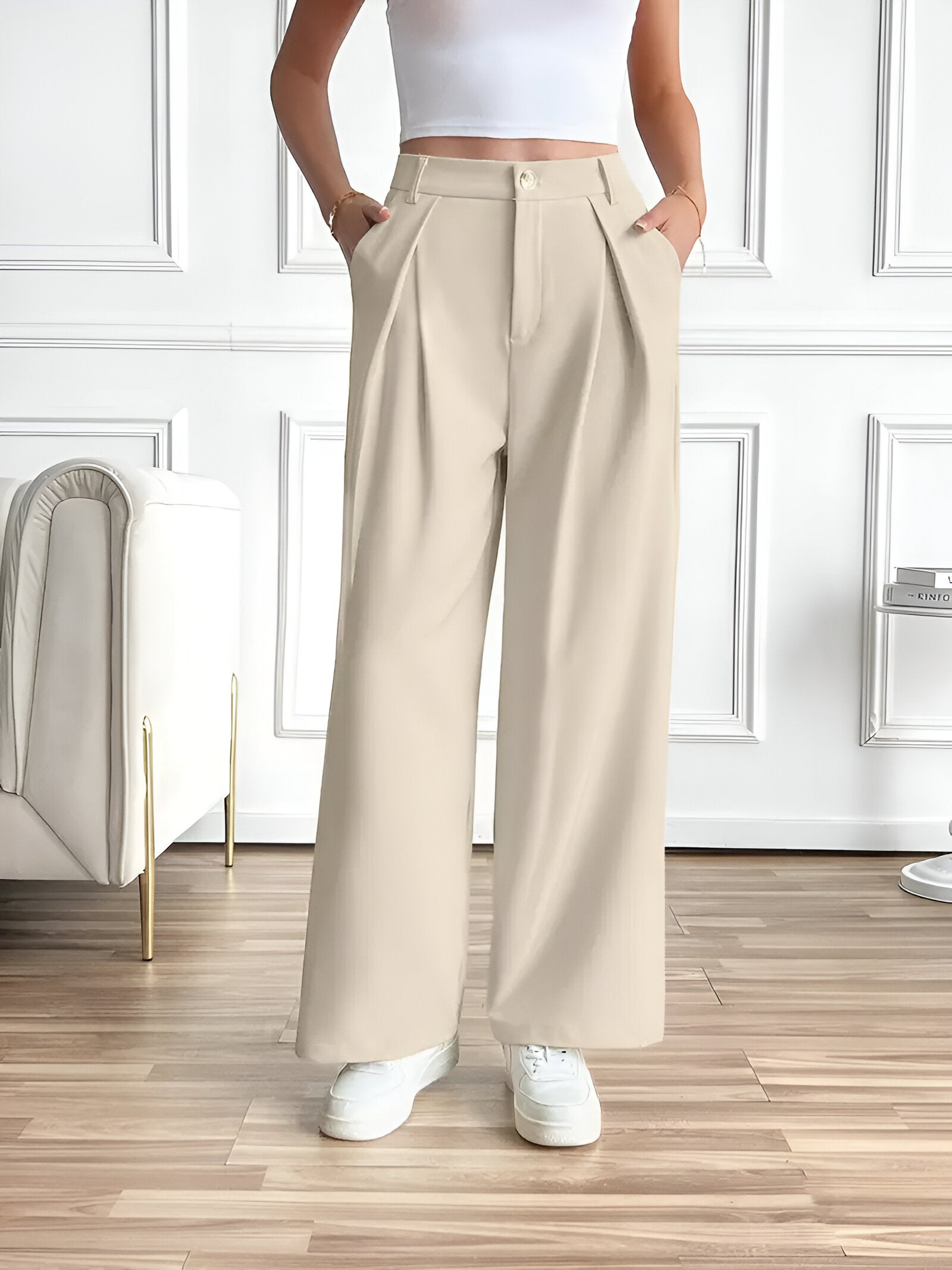 Velmira – Damen Elegante Hose mit Geradem Bein, Faltenwurf & Seitentaschen-HauteBerlin