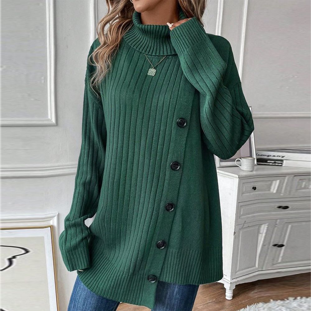 Evermira – Damen Rollkragenpullover in Einfarbigem Grünton aus Weichem Strick-Grün-S-HauteBerlin