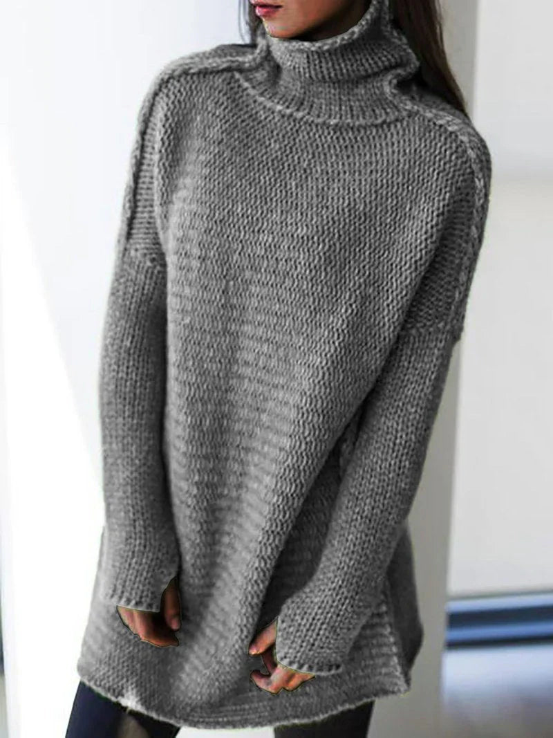 CozyMuse – Weicher Strickpullover mit übergroßem Rollkragen-Grau-S-HauteBerlin