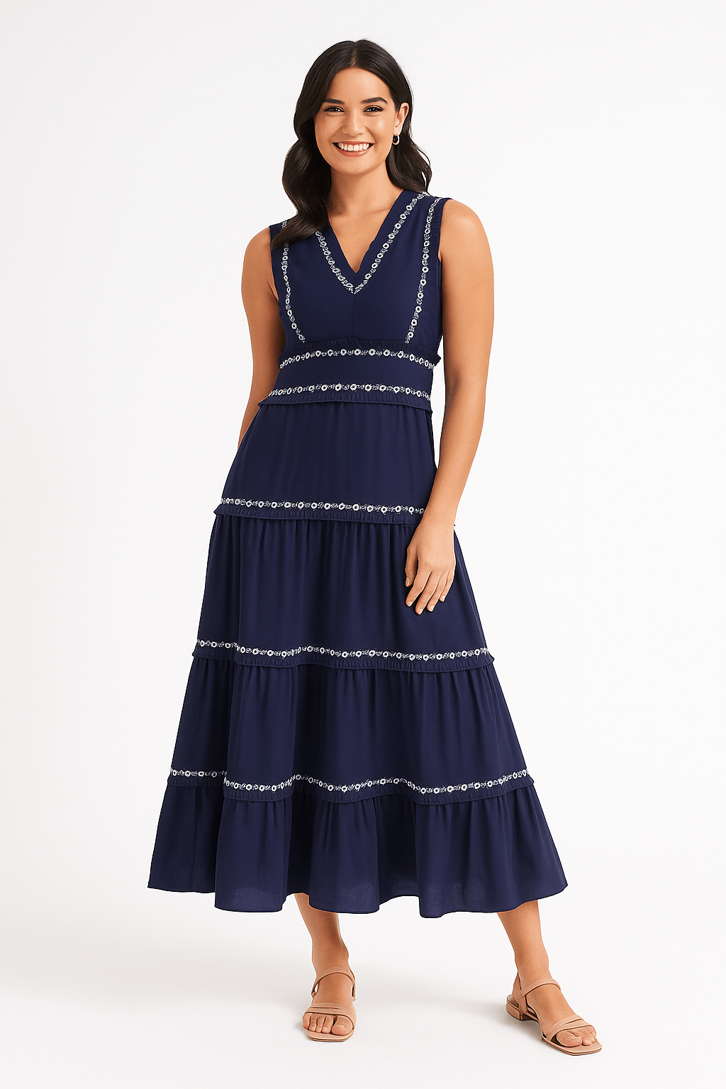 A-Linien-Kleid – Ärmelloses marineblaues Midikleid für Damen-HauteBerlin