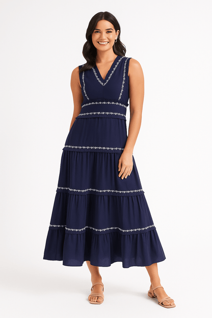 A-Linien-Kleid – Ärmelloses marineblaues Midikleid für Damen-HauteBerlin