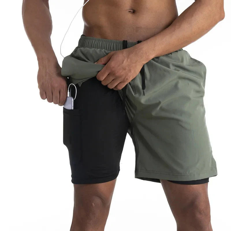 Armour Laufshorts mit Innenfutter und Handytasche-Armeegrün-S-HauteBerlin