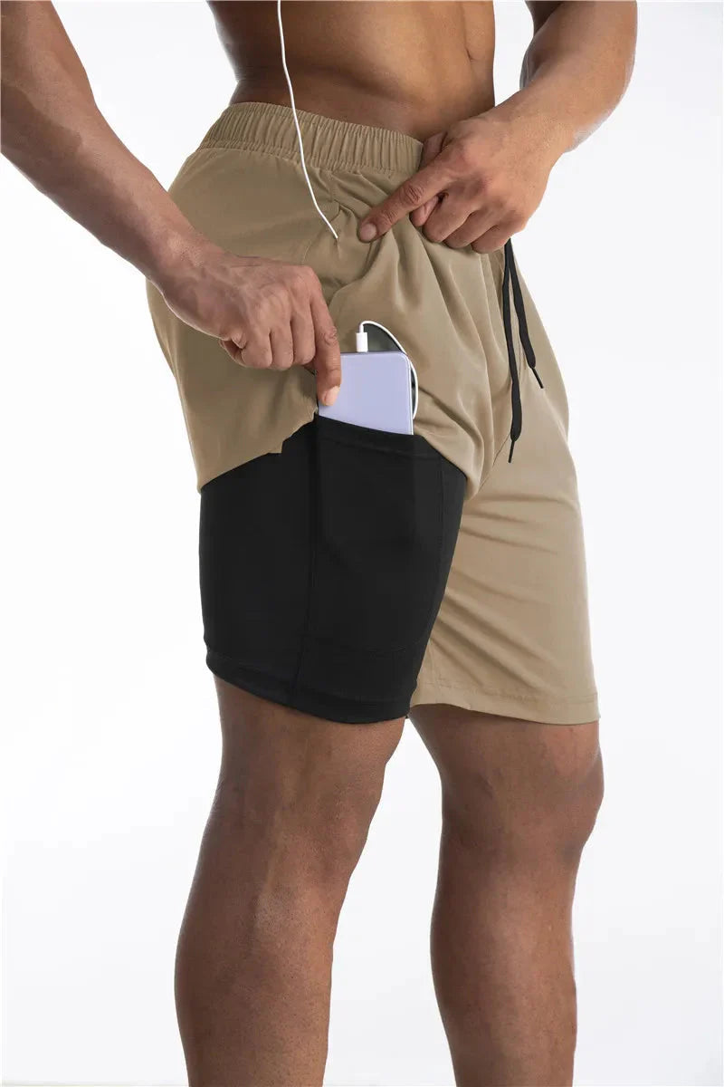 Armour Laufshorts mit Innenfutter und Handytasche-Khaki-S-HauteBerlin