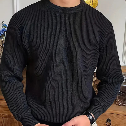 Strickpullover – Herren-Pullover mit geripptem Rundhalsausschnitt
