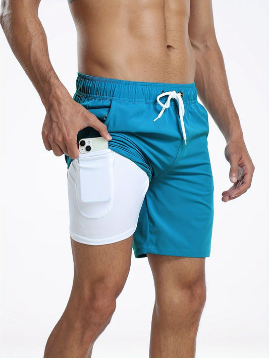 Badeshorts - Men's Drawstring Quick Dry 2-in-1 Board Shorts-Chaps Herrenmode