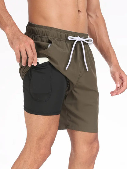 Badeshorts - Men's Drawstring Quick Dry 2-in-1 Board Shorts-HauteBerlin