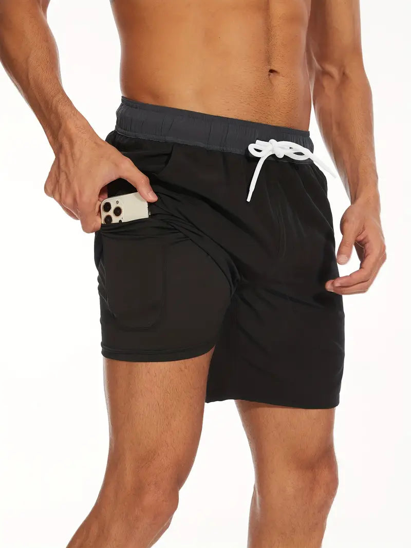 Badeshorts - Men's Drawstring Quick Dry 2-in-1 Board Shorts-HauteBerlin