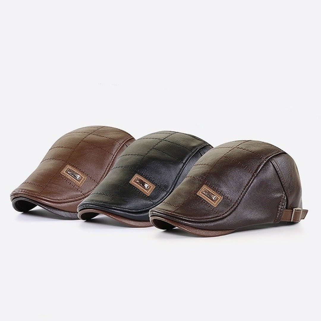 Baskenmütze - Leder - Paddy Cap - Flache Mütze - Herrenmützen-HauteBerlin