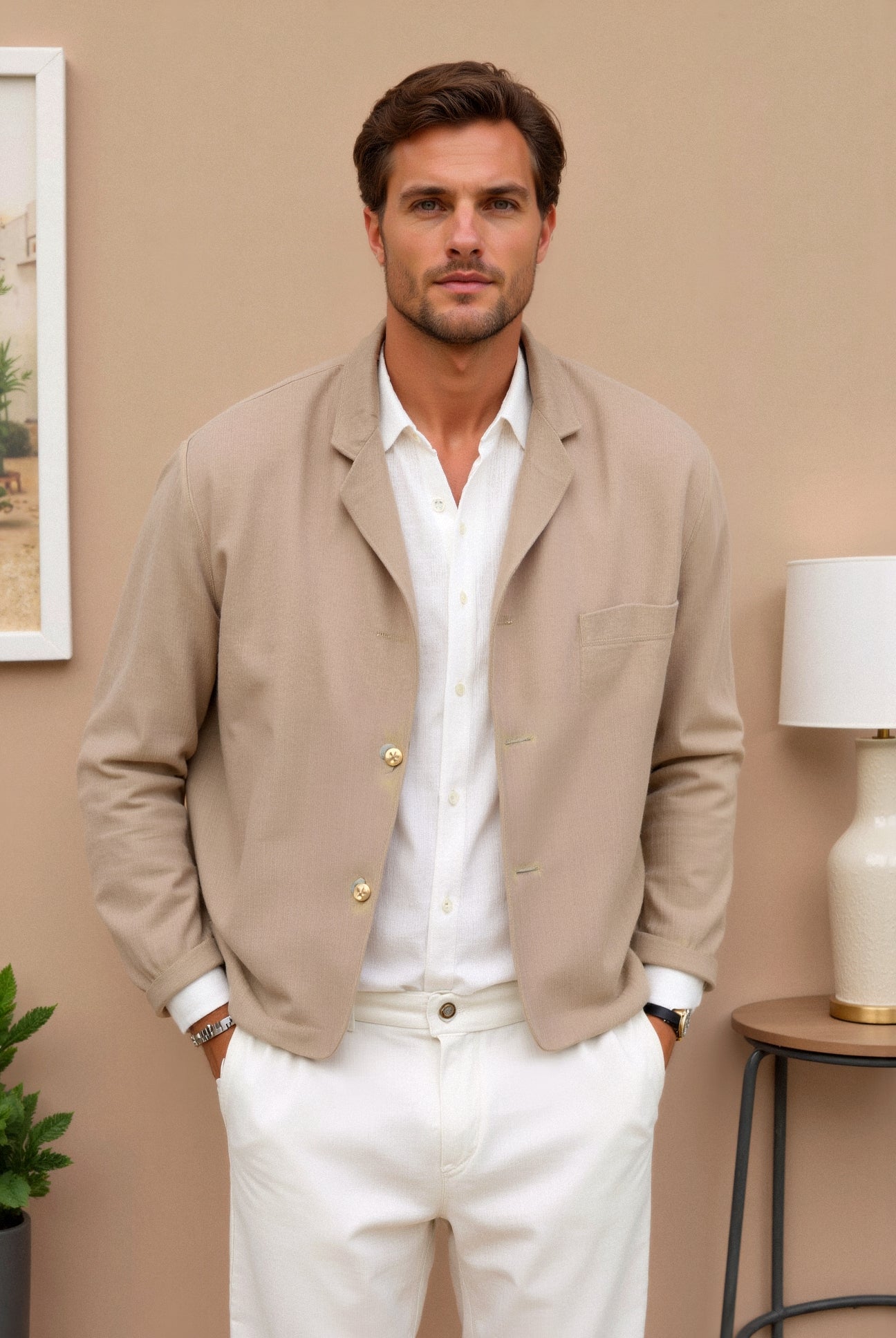 Blazer | Beige | Einreihig | Leichte Jacke | Herrenjacke-HauteBerlin