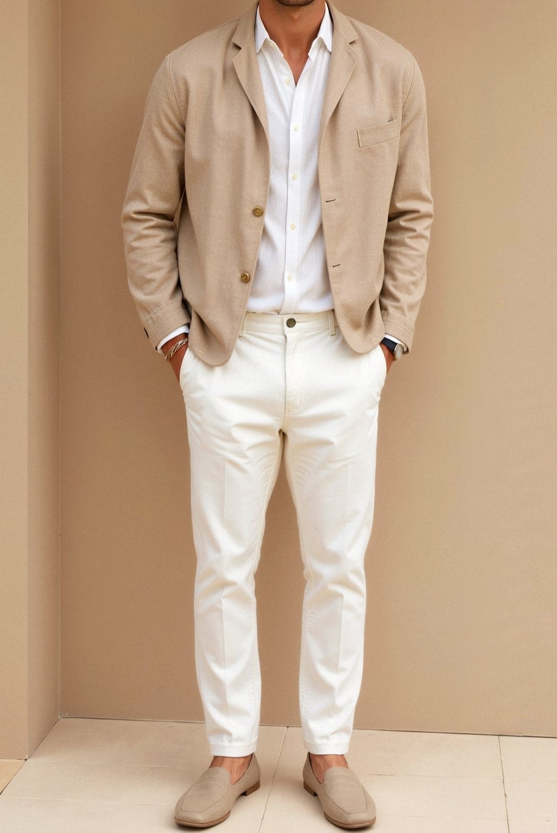 Blazer | Beige | Einreihig | Leichte Jacke | Herrenjacke-HauteBerlin