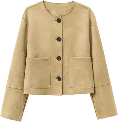 Blazerjacke – Beigefarbene Einreiherjacke für Damen mit Taschen-HauteBerlin