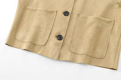 Blazerjacke – Beigefarbene Einreiherjacke für Damen mit Taschen-HauteBerlin