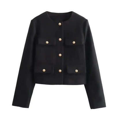 Blazerjacke | Knopfleiste | Taschen | Kurze Jacke | Damenjacke-HauteBerlin
