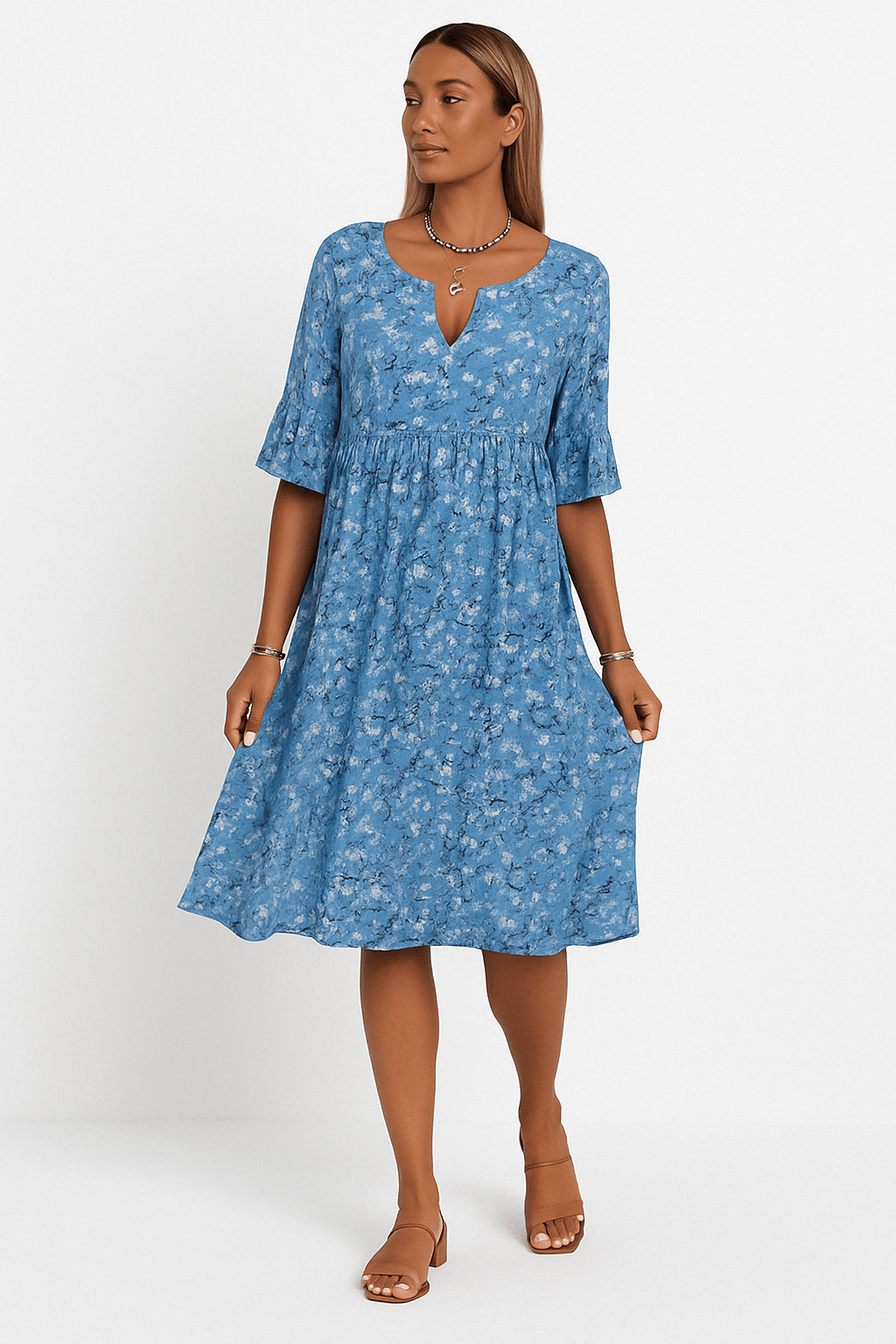Blumenkleid | Kurzarm | Knielang | A-Linien-Kleid | Sommerkleid-HauteBerlin