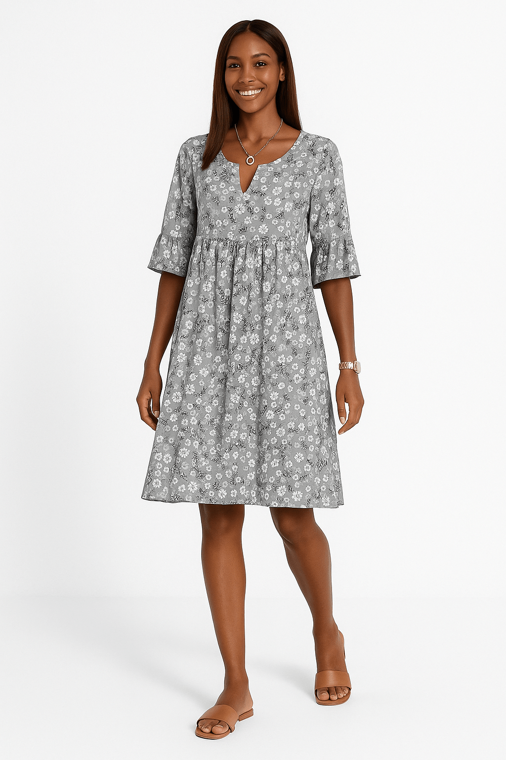 Blumenkleid | Kurzarm | Knielang | A-Linien-Kleid | Sommerkleid-HauteBerlin