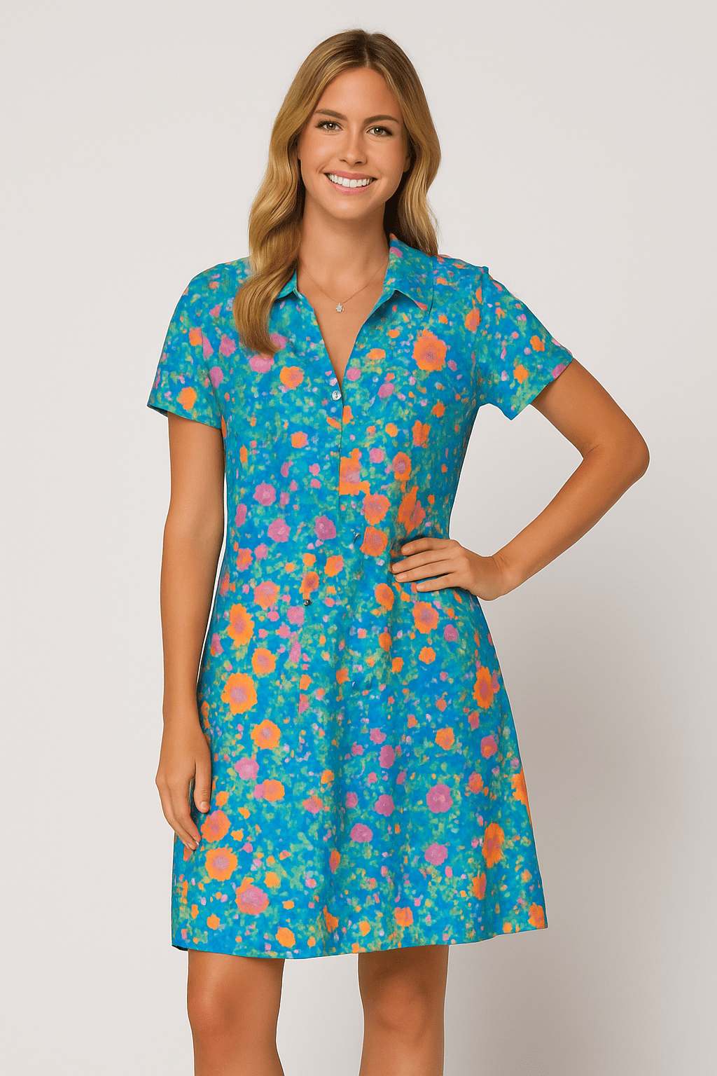Blumenkleid – Kurzarm – Mit Kragen – Minikleid – Sommerkleid-HauteBerlin