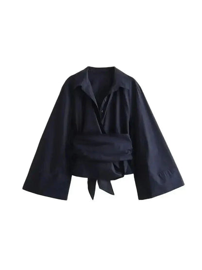 Bluse mit weiten Ärmeln | Taillengürtel | Glockenärmel | Hemdbluse | Damenbluse-HauteBerlin