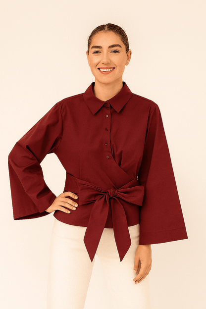 Bluse mit weiten Ärmeln | Taillengürtel | Glockenärmel | Hemdbluse | Damenbluse-HauteBerlin
