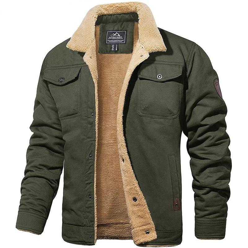 Bombardier Jacke - Geknöpft - Warm - Sherpa gefüttert - Herren Winterjacke-Olivgrün-S-HauteBerlin