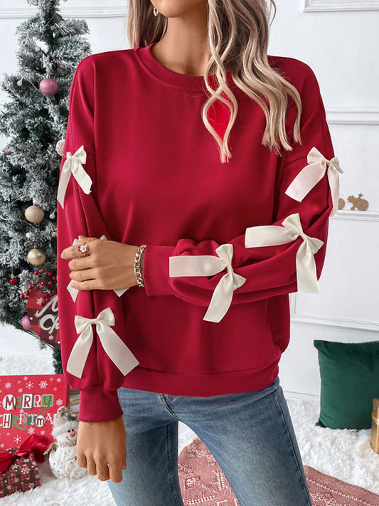 Bow Sweatshirt | Rot | Lockere Passform | Weihnachtspullover | Damenbekleidung-HauteBerlin