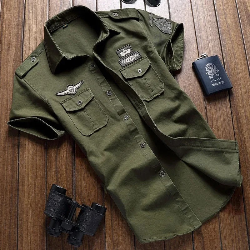 Button-Up Hemd | Kurzarm | Brusttaschen | Cargo Hemd | Herrenhemd-HauteBerlin