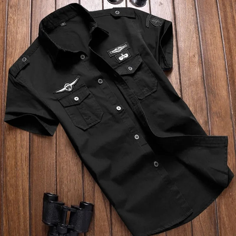Button-Up Hemd | Kurzarm | Brusttaschen | Cargo Hemd | Herrenhemd-HauteBerlin
