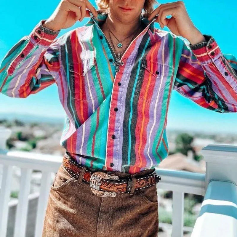 Button-Up-Hemd | Retro | Gestreift | Polohemd | Herrenhemden-HauteBerlin