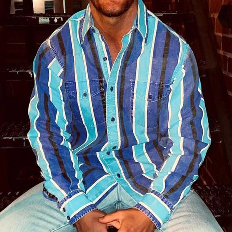 Button-Up-Hemd | Retro | Gestreift | Polohemd | Herrenhemden-HauteBerlin