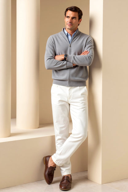 Cardigan mit Reißverschluss – Herren-Cardigan mit langen Ärmeln und durchgehendem Reißverschluss-HauteBerlin