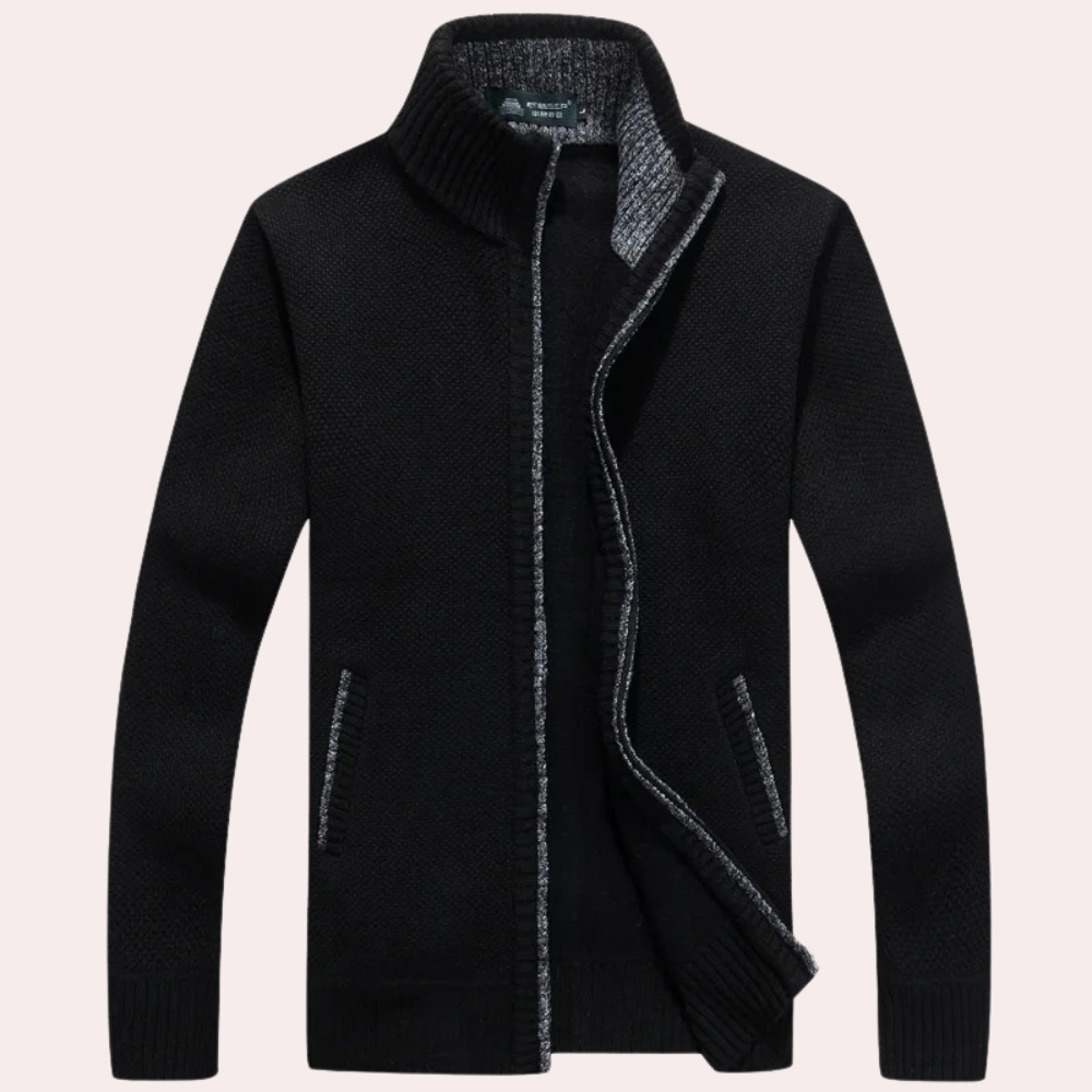 Cardigan mit Reißverschluss – Warm – Kariertes Futter – Gestrickter Cardigan – Cardigan für Herren-HauteBerlin