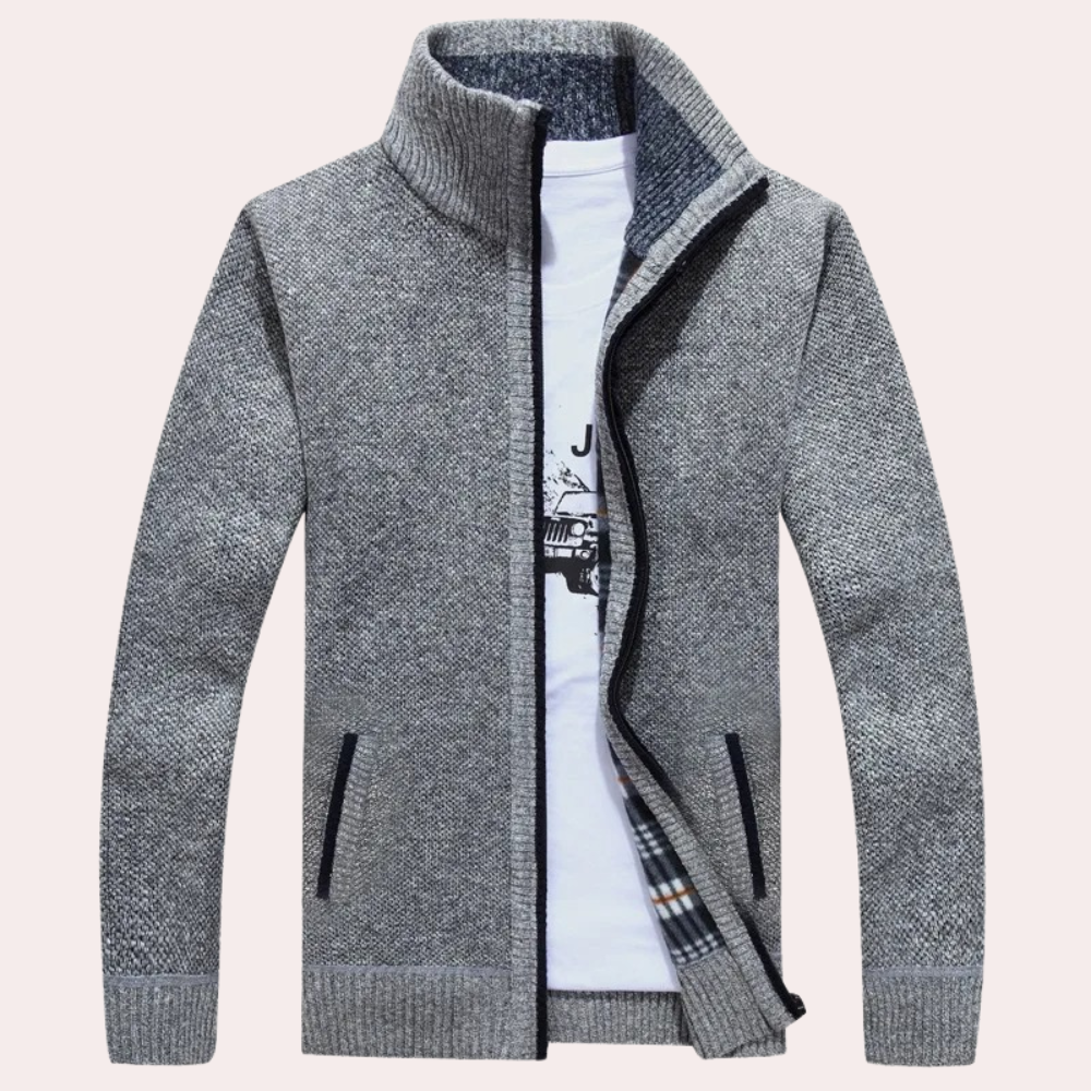 Cardigan mit Reißverschluss – Warm – Kariertes Futter – Gestrickter Cardigan – Cardigan für Herren-HauteBerlin