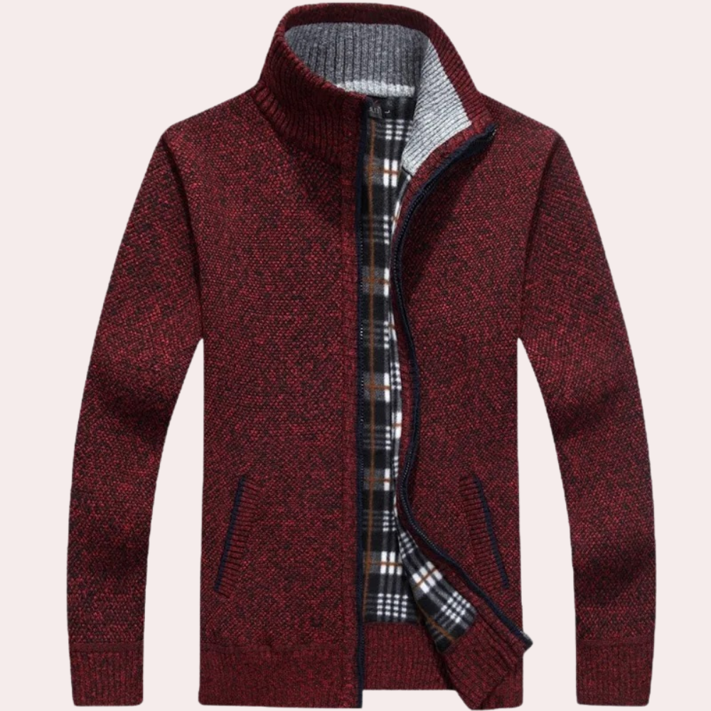 Cardigan mit Reißverschluss – Warm – Kariertes Futter – Gestrickter Cardigan – Cardigan für Herren-HauteBerlin
