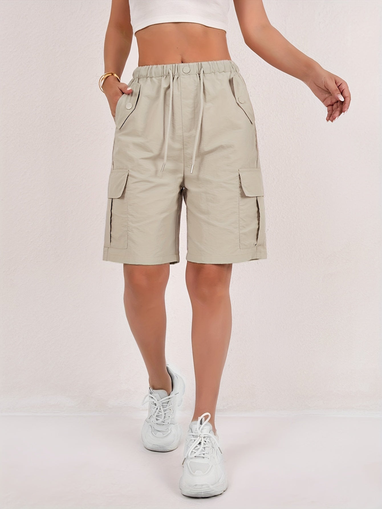 Cargo-Shorts – Elastischer Bund – Lockere Passform – Freizeit-Shorts – Damen-Shorts-HauteBerlin