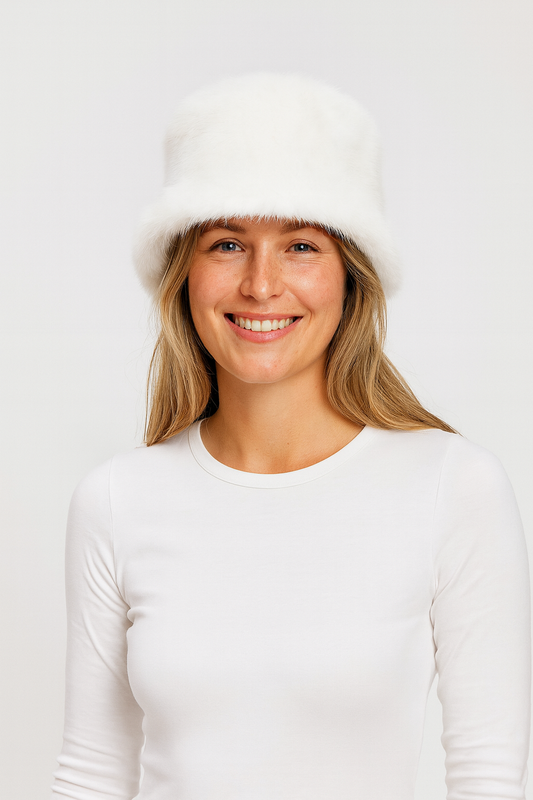 Pelzmütze | Weiß | Kunstfell | Wintermütze | Damen-Mütze