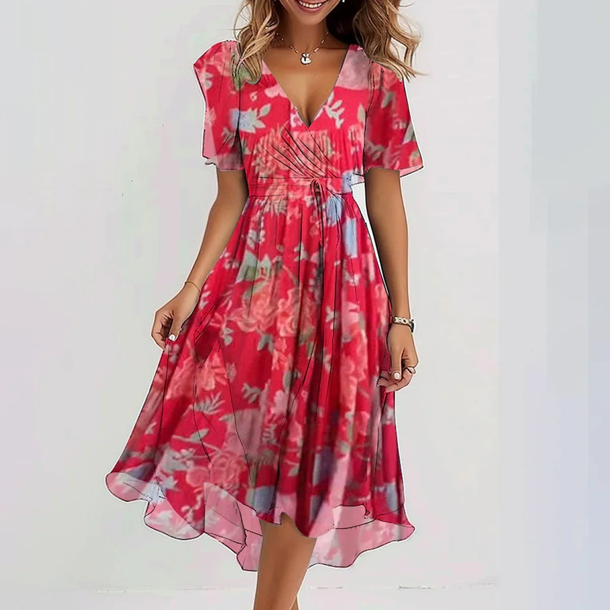 Chiffonkleid – Elegantes, fließendes Midikleid mit V-Ausschnitt-HauteBerlin
