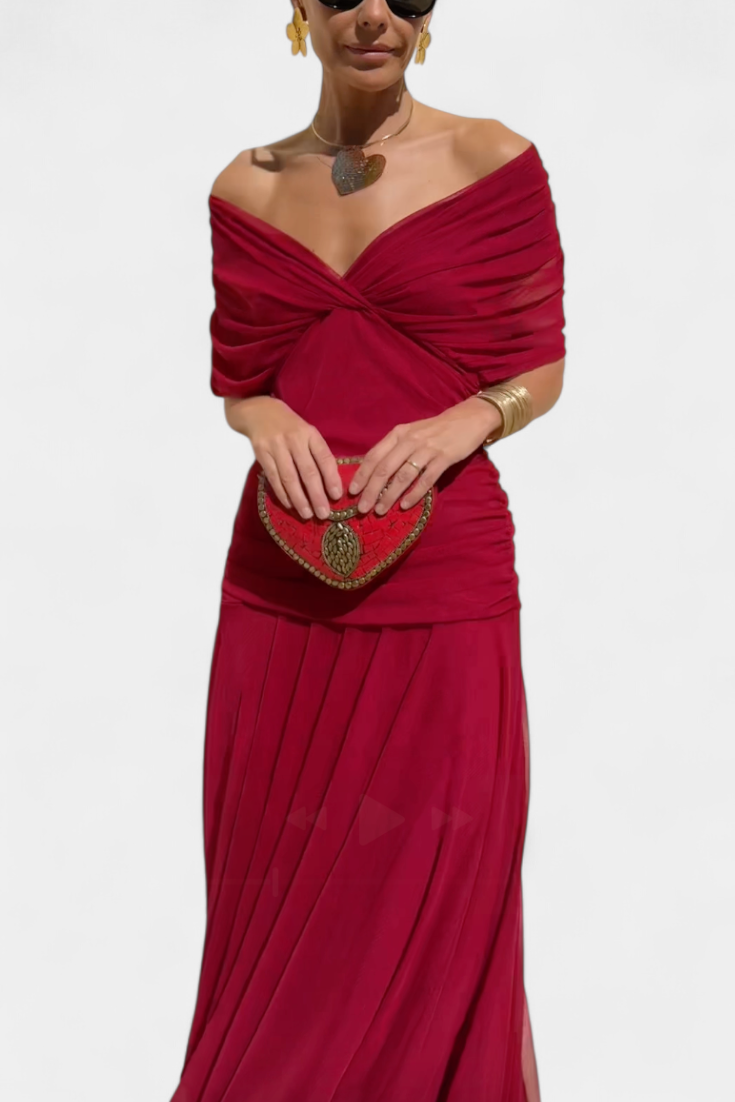 Cocktailkleid – Elegant – Fließend – Schulterfreies Kleid – Maxikleid-HauteBerlin