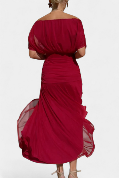 Cocktailkleid – Elegant – Fließend – Schulterfreies Kleid – Maxikleid-HauteBerlin