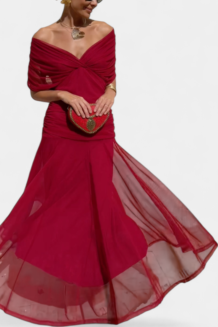 Cocktailkleid – Elegant – Fließend – Schulterfreies Kleid – Maxikleid-HauteBerlin
