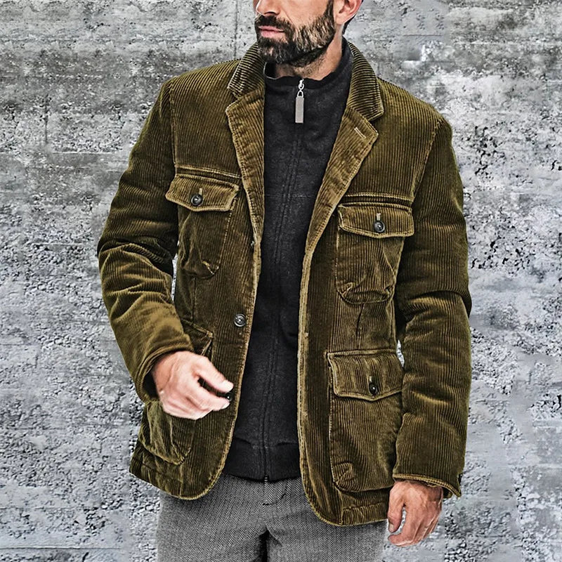 Cordjacke - Taschen - Knopfleiste - Herrenjacke - Cargo Jacke-HauteBerlin