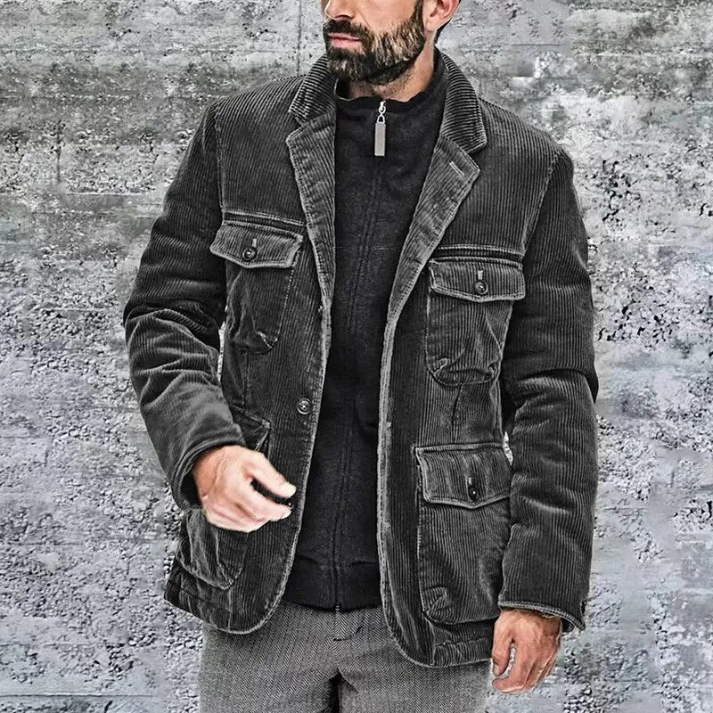 Cordjacke - Taschen - Knopfleiste - Herrenjacke - Cargo Jacke-HauteBerlin