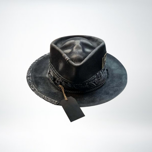 Cowboyhut - Schwarzer Totenkopf Fedora Hut mit breiter Krempe für Männer-HauteBerlin