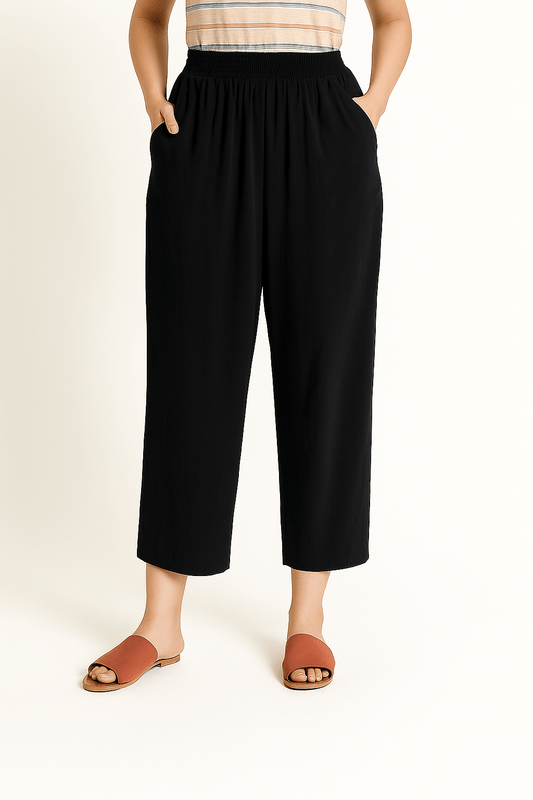 Cropped Pants - Damen Freizeithose mit elastischer Taille-HauteBerlin
