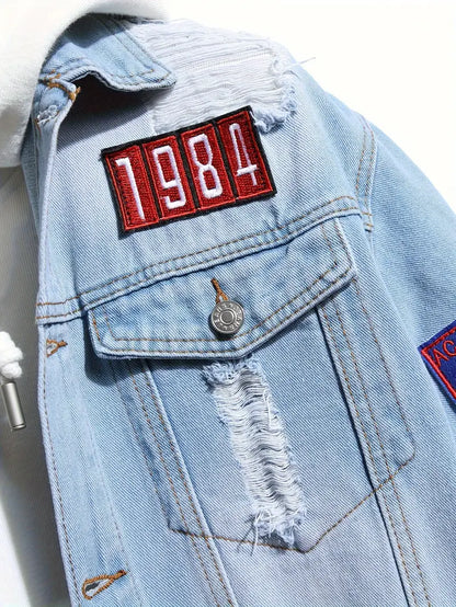 Denim Jacket - Casual - Hellblau - Jeansjacke mit Patches - Herrenjacke-HauteBerlin